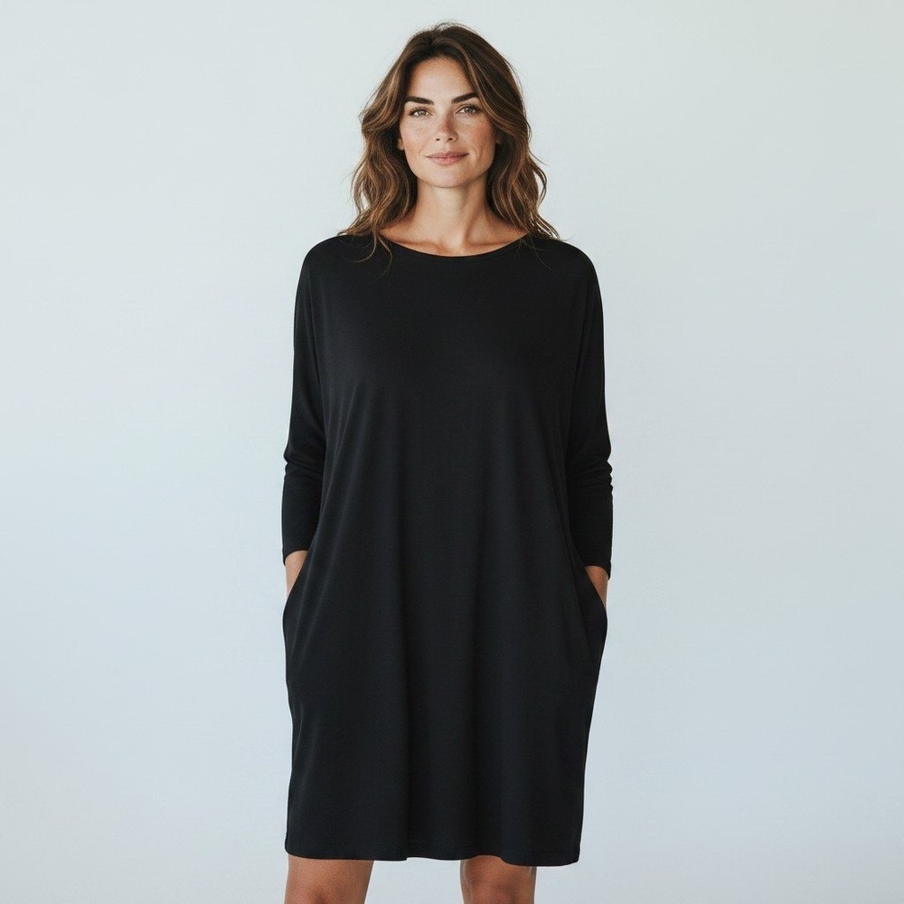 NWT Eileen Fisher Minimalist quiet luxury Capsule wardrobe Black Dress RTL $178